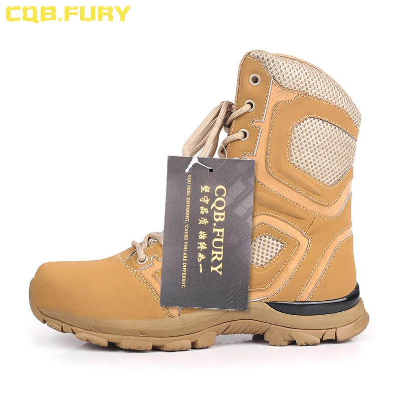 CQB.FURY Summer Men\'s Black Leather Tactical Boots Desert Cow Suede Combat Breathable Mesh Boots