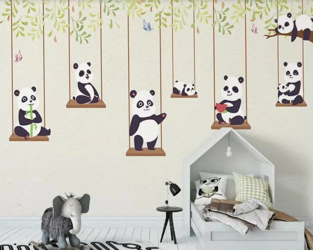 

cartoon panda children wallpaper papel de parede,living room sofa TV wall kids'room wall papers home decor restaurant cafe mural