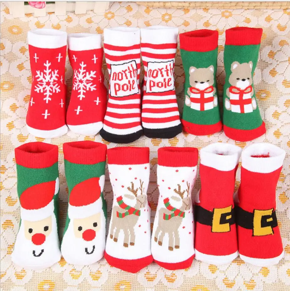 

1 Pair Cotton Spring Winter Autumn Baby Girls Boys Kids Socks Children Striped Terry Snowflake Elk Santa Claus Christmas Bear 19