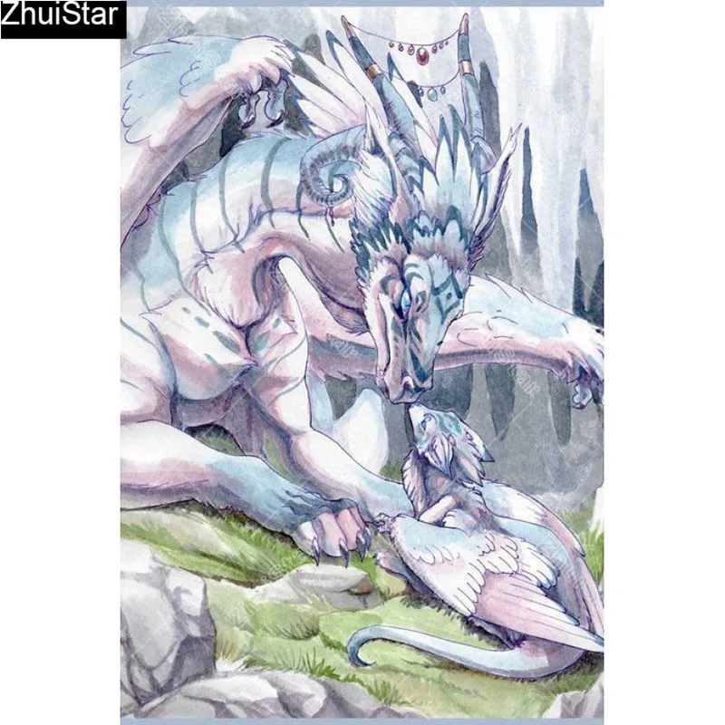 

Full Square 5D DIY Diamond Painting "White dragon" Embroidery Cross Stitch Mosaic Home Decor Gift CJ40