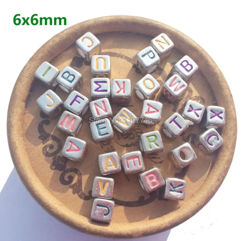 

Mixed Silver Cube With Colorful Acrylic Letter Alphabet Beads Cube Beads For Jewelry DIY Bracelet Necklace Jewelry 6x6mm 2600pcs