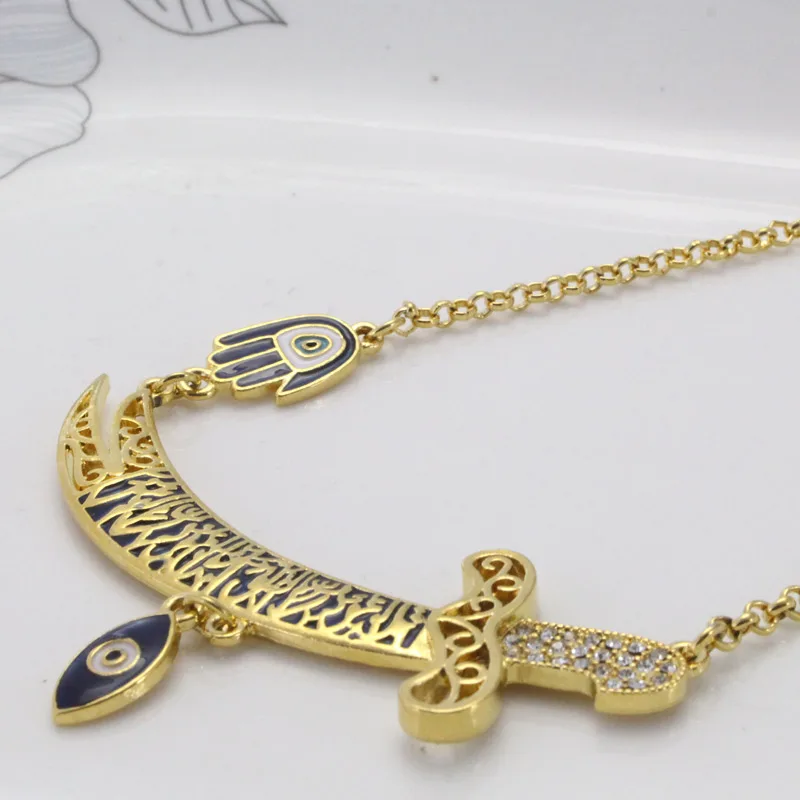 muslim turkish evil eye Imam Ali Sword Hamsa Hand Of Fatima necklace, islam jewelry fashion 55cm chain