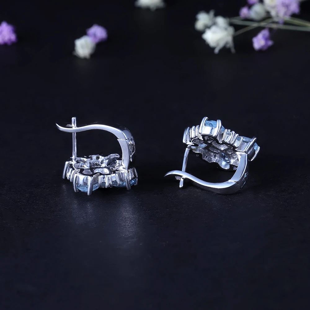 GEM'S BALLET 4.71Ct Natural Sky Blue Topaz Flower Stud Earrings For Women 925 Sterling Silver Fine Jewelry Luxury Bijouterie