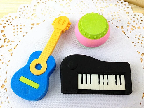 New Arrival 2015 Freeshipping  Musicl Instrument Eraser Piano Eraser Guitar Eraser Drum Eraser with 3 pieces per lot