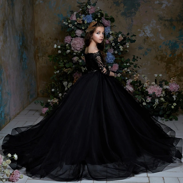 Black Party Dresses For Girls Half Sleeves Puffy Kids Ball Gown Dress Vestido De Fiesta Nina Lace Flower Girls Dresses 2 12 Year Girls Casual Dresses AliExpress