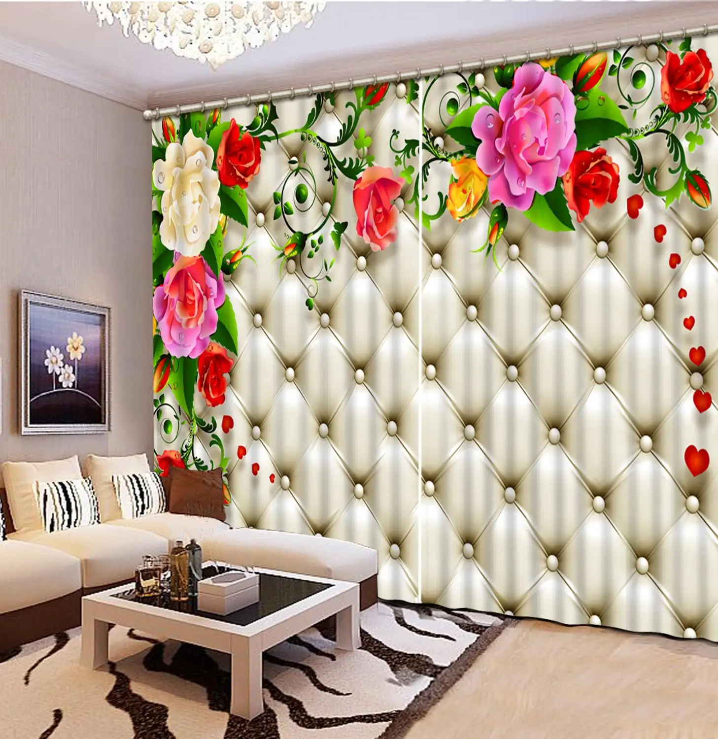 

3D Curtain Luxury Blackout Window Curtain Living Room soft rose curtains for wedding room wedding curtains