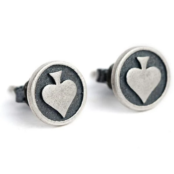 Wholesale Pure 925 Sterling Silver Stud Earrings For Women Men Poker Spade Heart Shape Earrings Ear Unisex Jewelry