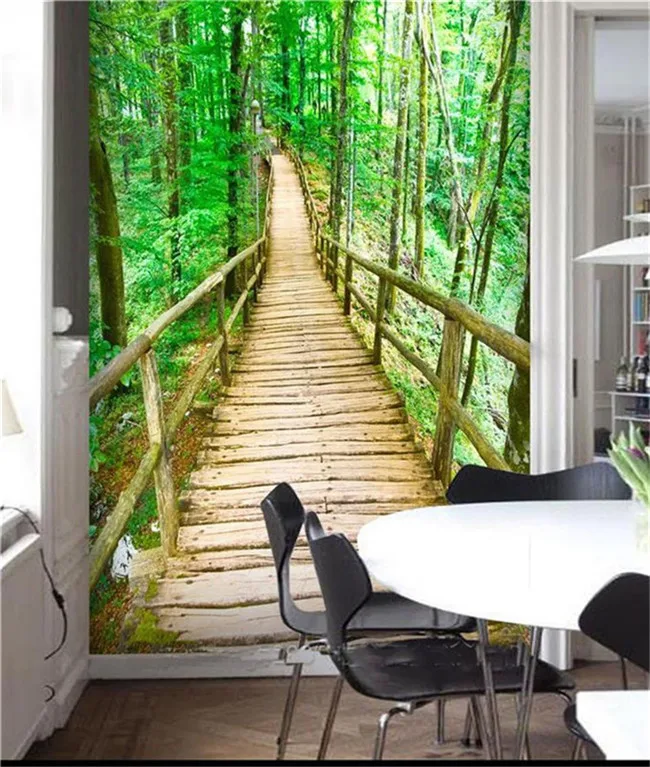 

3d room custom photo nature forest wood bridge home decoration wallpaper TV sofa expand space mural any size