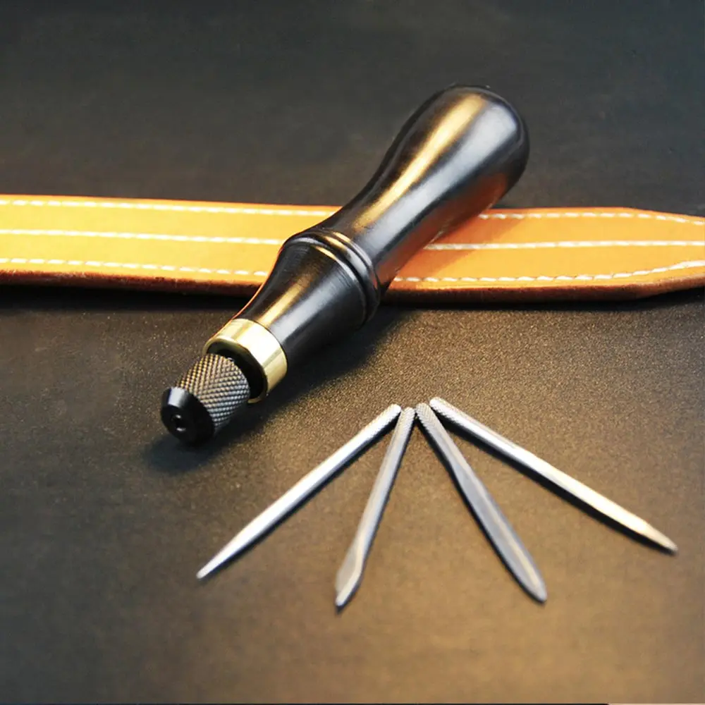 Leather Craft DIY Wooden Diamond Awl Leather craft Reaming Punch Sewing Tools Kit with 4 blades