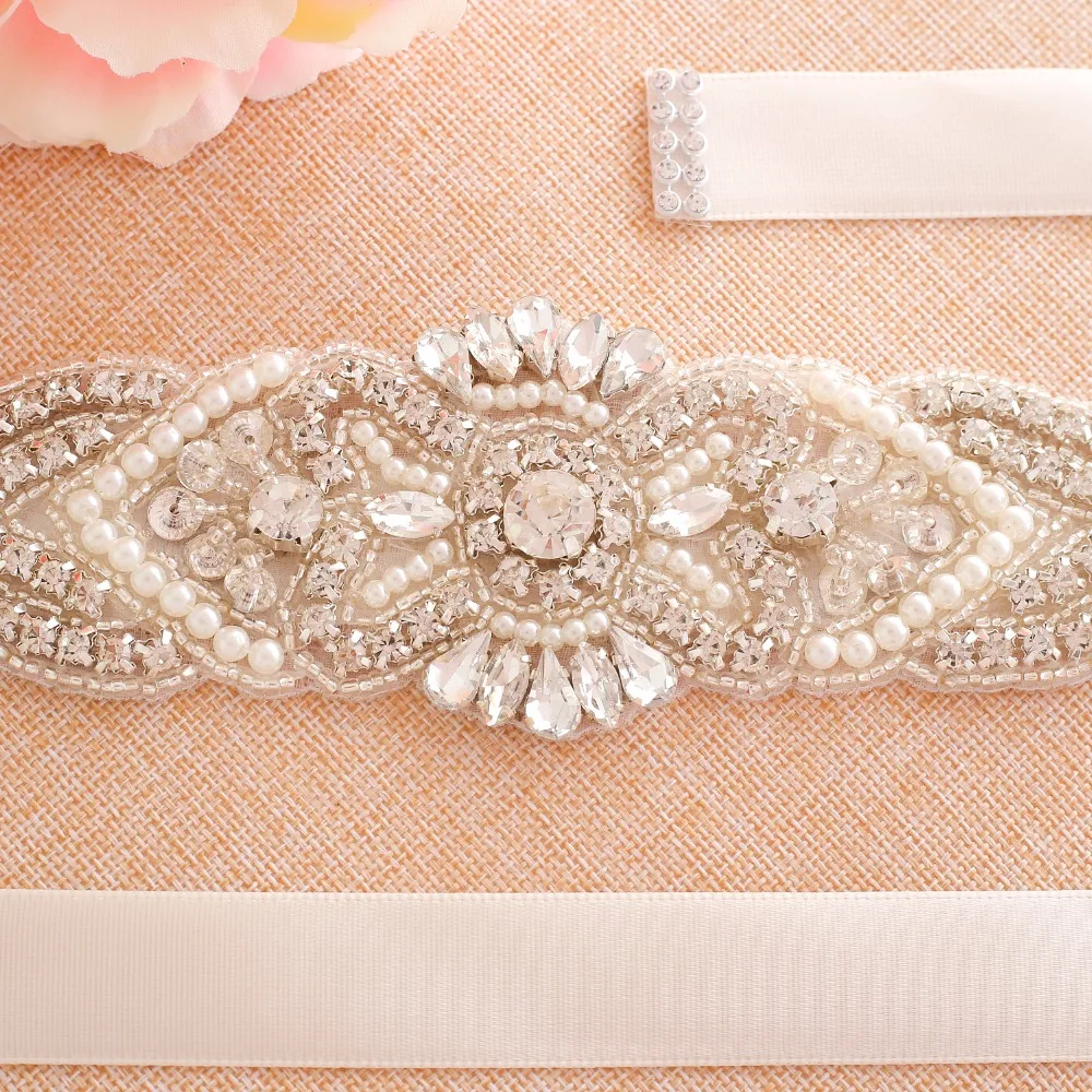 Sesthfar Crystal Parels Bruids Riem Hand Kralen Wedding Riemen Zilveren Steentjes Bridal Sash Voor Trouwjurken