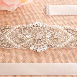 SESTHFAR-mão frisada cinto nupcial para vestidos de casamento, prata strass faixa, cristal pérolas 8 principais vendas cinto com miçangas - №6