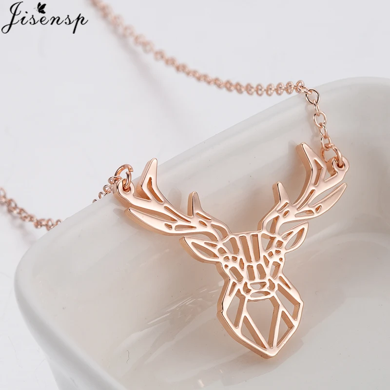 Jisensp Stainless Steel Necklace Origami Deer Charm Necklace Women Boho Antler Horn Animal Collier Christmas Jewelry Everyday