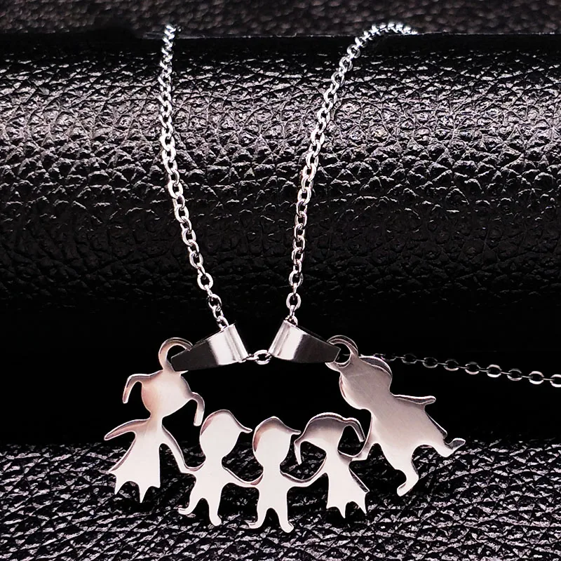 Stainless Steel Family Girls Boys Necklace Women Mama Kids Familia Neckless Silver Color Child Jewerly Gift collar familia N7191