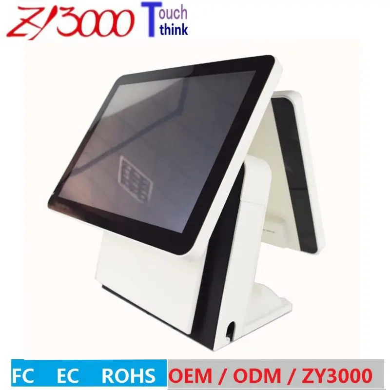 wholesale 4 units/ lot Factory Super 15 inch double screen all in one capacitive touch screen Pos terminal with MSR care reader