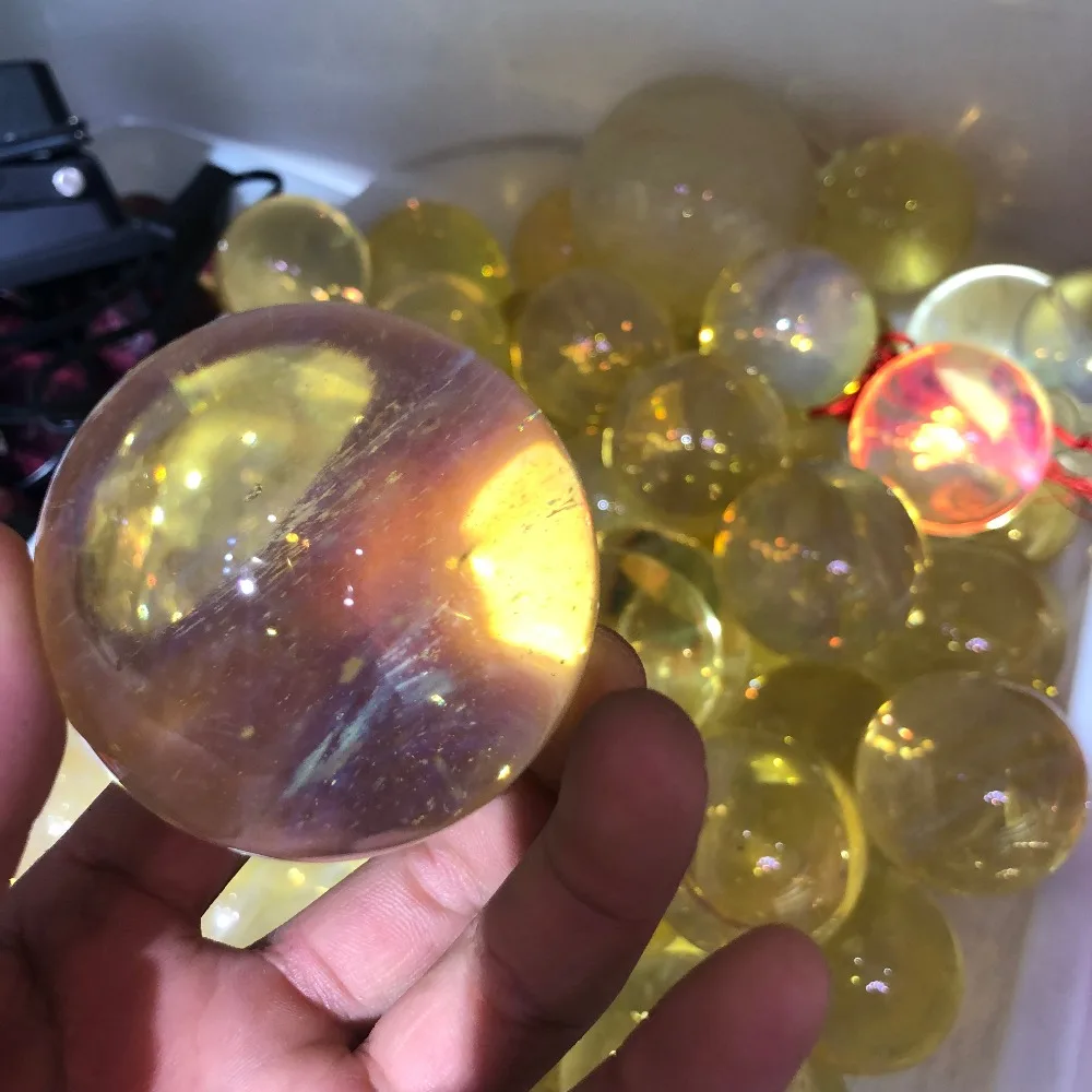 6 cm fused stone beautiful yellow quartz stone magic ball phototherapy healing