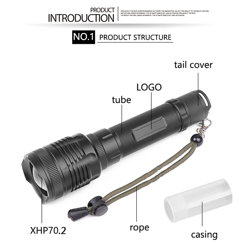 Litwod Z25P78 Original CREE XHP70.2 32w powerful zoom lens Tactical LED Flashlight torch 10000mAh 26650 18650 Battery