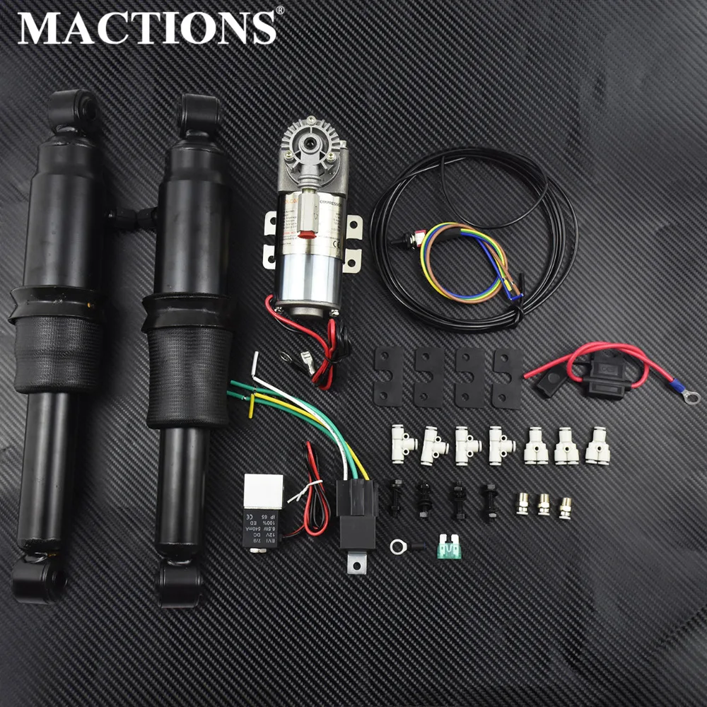 Motorcycle Black Adjustable Rear Air Ride Suspension Kit For Harley Touring Road King Street Glide Electra Tour Glides 94-2019