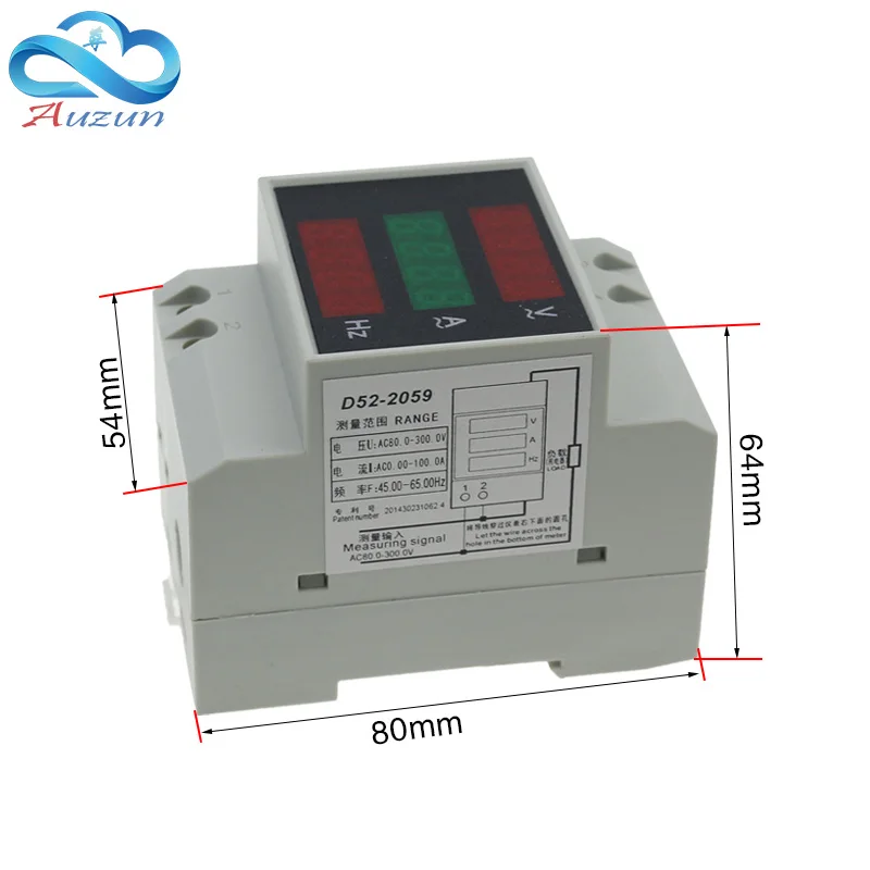 D52-2059 guide rail type 220V380V100A digital display ac voltmeter frequency table ac80.0-300.0V  ac0-100.0a.