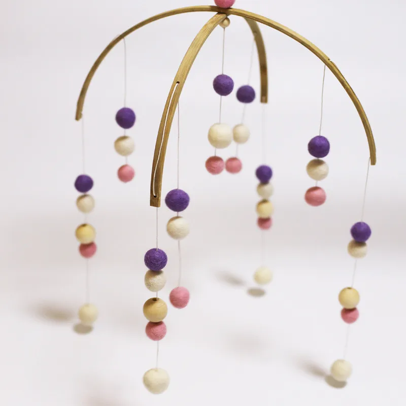 Nordic Wooden Hanging Baby Bed Rattles Toys Cribs Felt Ball Decorative Wood Ornaments Birthday Present Photography Props