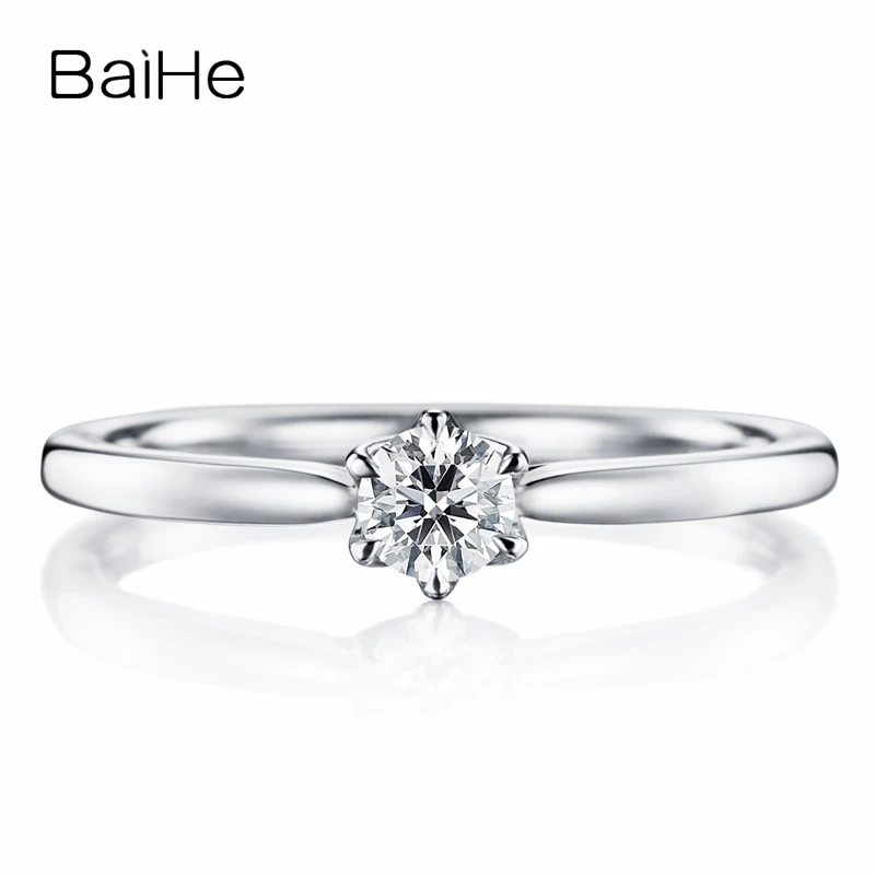 

BAIHE Solid 18K White Gold 0.20CT FG/SI Natural Diamond Ring Women Men Engagement Wedding Trendy Fine Jewelry Making Cincin