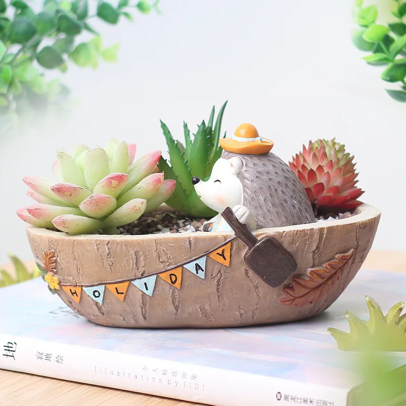 Creative Hedgehog succulent flower pot resin material cute desktop potted home decoration bedroom office flower pot-60202