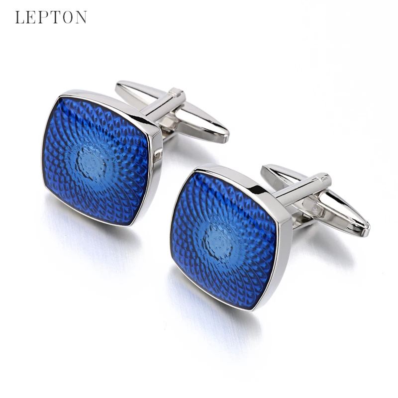Lepton Brand Fashion Blue Enamel Cufflinks Best Gift for Men's Hot Selling 3/Batch Stainless Steel Square Blue Cufflinks