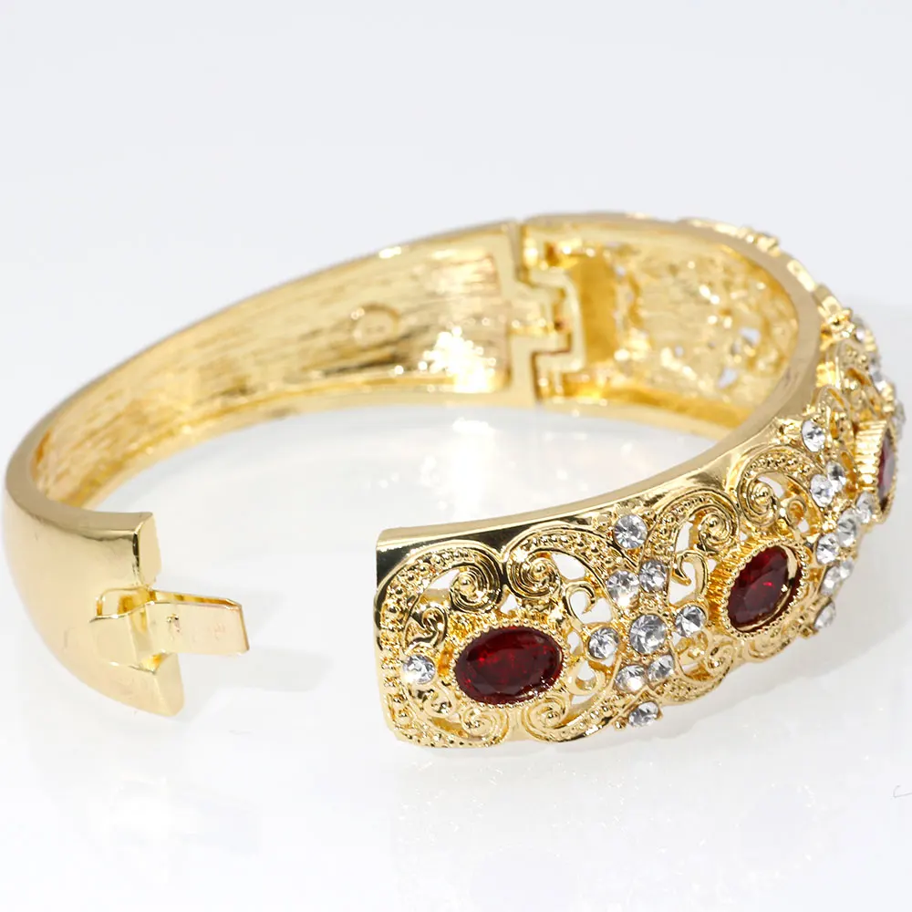 Gold Color Morocco Rhinestone Bangles For Women Arabic Ethnic Resin Open Cuff Bracelet Dubai Bridal Wedding Jewelry
