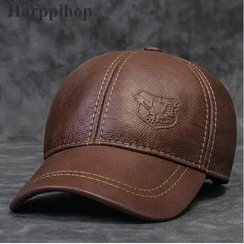 2021  good Genuine leather hat male first layer of cowhide autumn winter casual  thermal the middle age baseball cap hat for man