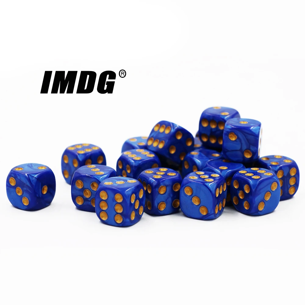 24Pcs/pack High Quality Boutique 16mm Acrylic Rounded Corners D6 Dice Marble Pattern Gold Dot Dice