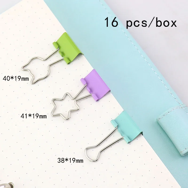 TUTU 16 Pcs Small Size 19mm Printed Metal Binder Clips Paper Clip Clamp Office School Binding Supplies Color Random H0190