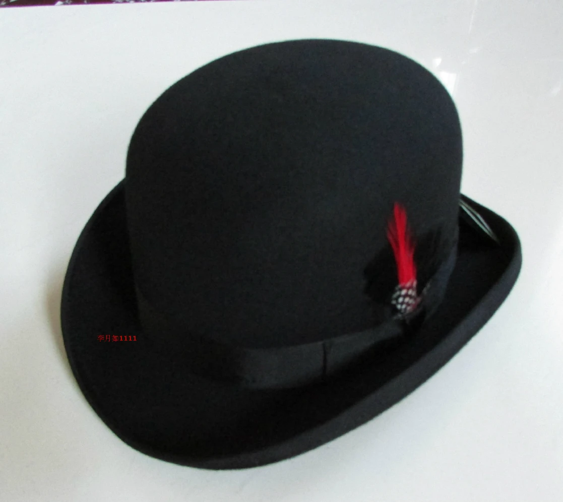 New 100% Wool Hat High Quality Fashion Men's and Women's Black Cap Bowler Hats Black Wool Felt Derby Bowler Hats B-8134