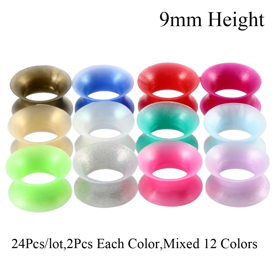 24pcs/lot Silicone Flexible Thin Double Flared Ear Flesh Tunnel Plug Pearlished Earlet Gauge Expander Stretcher Piercing Jewelry