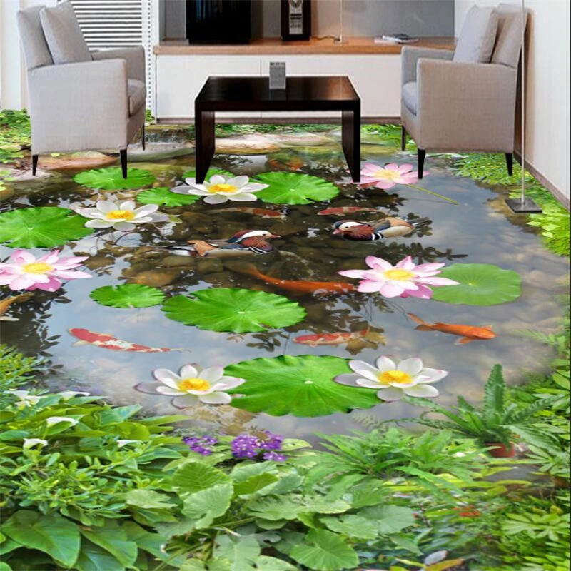 

beibehang Customized flooring painting 3d self-adhesive decorative painting one Wang Chi Shui Bi Bo Tan plant 3D floor painting