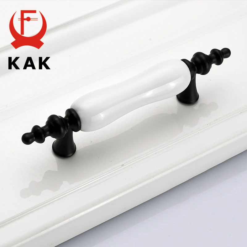 KAK Ceramic Black White Cabinet Handles Drawer Knobs Zinc Alloy Wardrobe Door Handles Pulls Simple European Furniture Handle