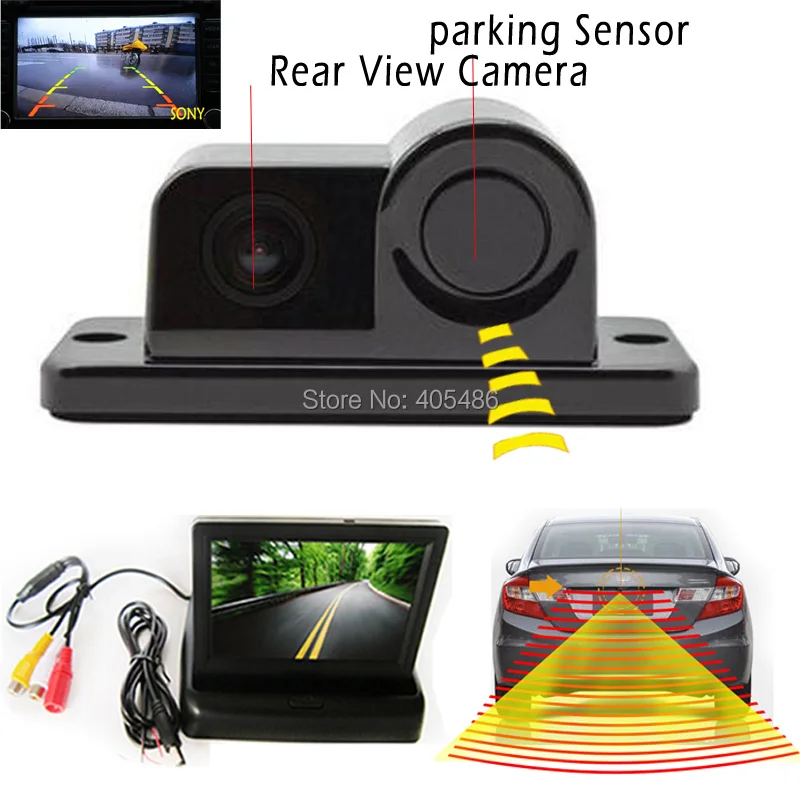 

universal 2 in 1 Automobile Car FORsony CCD RearView Camera With Backup Parking Sensor Radar System 4.3 Inch TFT LCD Car Monitor