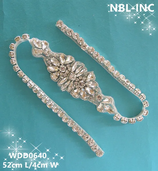 

(30 pieces) Wholesale bridal sash hand beaded silver clear crystal rhinestone applique for wedding dresses DIY iron on WDD0640