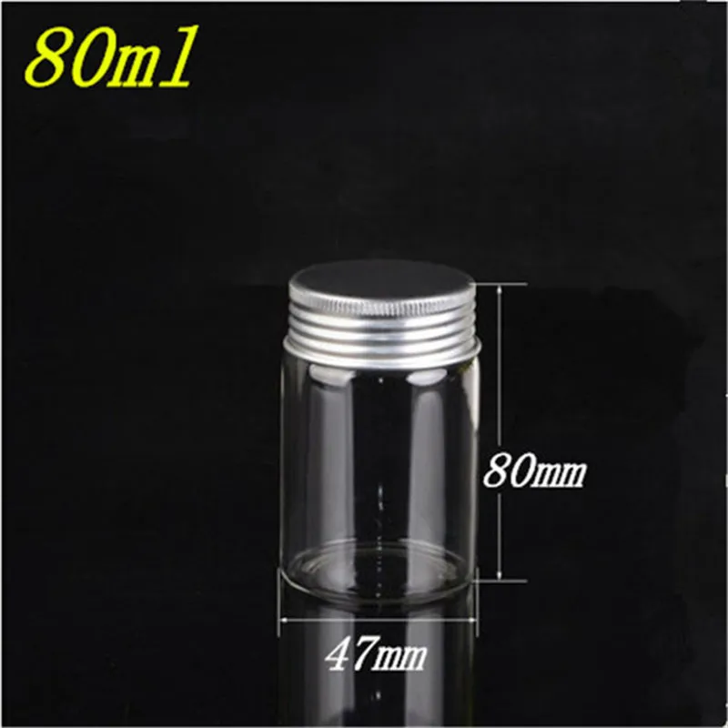 47*70*34mm 80ml Glass Bottles Aluminium Cap Empty Transparent Clear Liquid Gift Candy Container  Wishing Bottles Jars 12pcs/lot