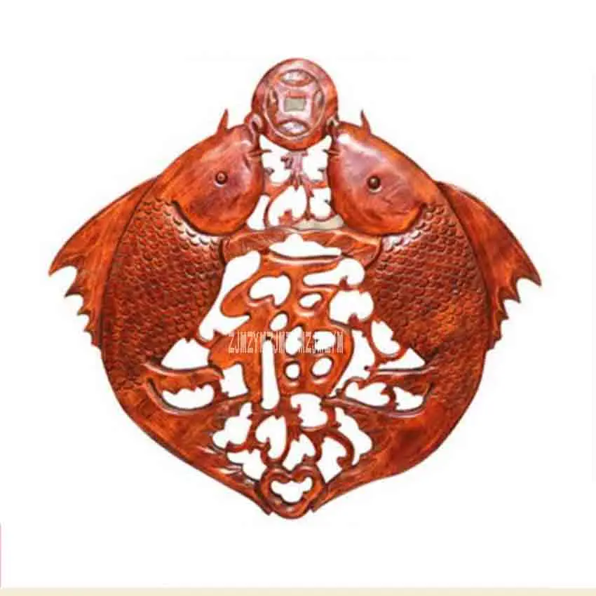 New HJ-YS397 Woodcarving Retro Pendant Chinese Style Decoration Antique Furniture Camphor Wood Double Fish Blessing Wall Hanging