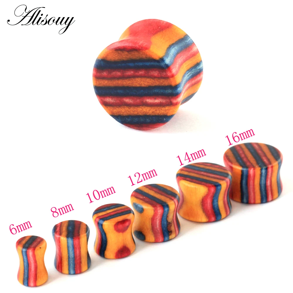 Alisouy 1 Pair Wood Ear Gauges 6-16mm Tunnel Stretchering Kits Wooden Earrings Plugs Piercing Expanders Men Flesh Tunnels