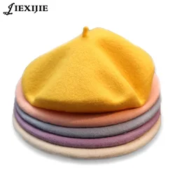 2018 winter Cheap 100% Wool Solid Color Beret Caps Female Bonnet Women caps Lady Painter All Matched Warm Walking Hat Wholesale