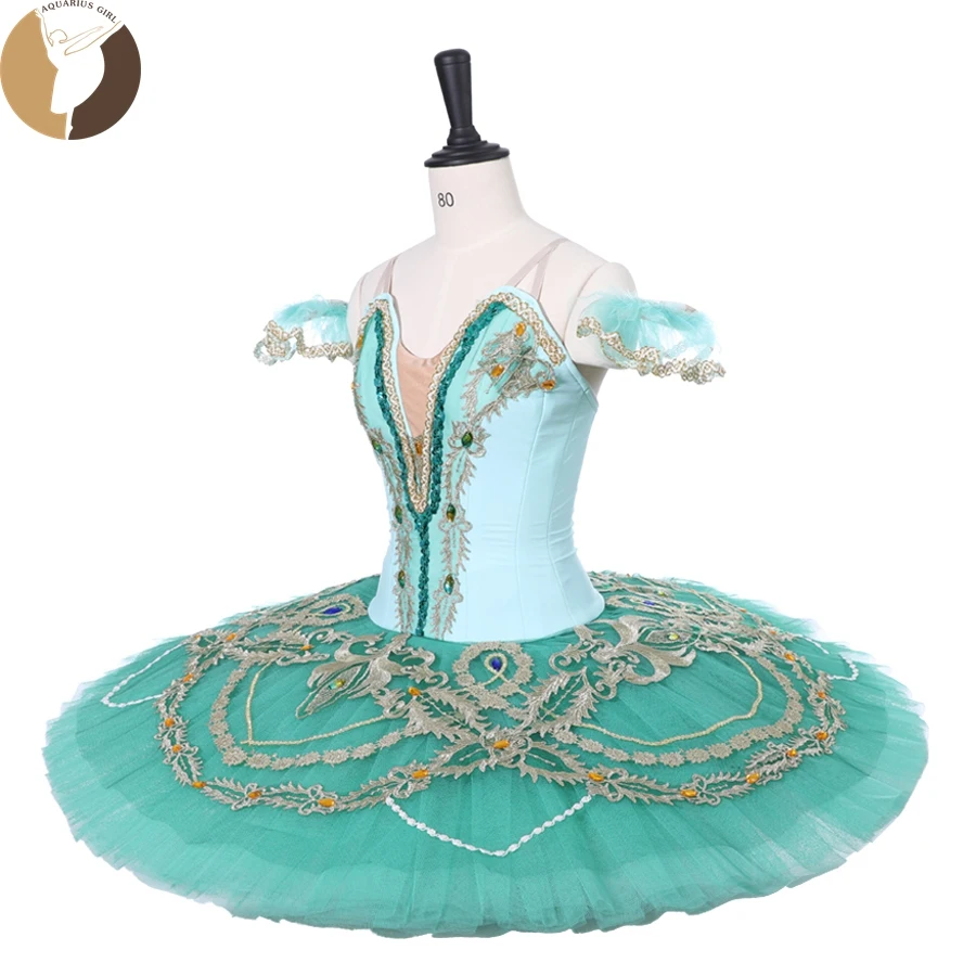 FLTOTURE Professional Ballet Pancake Tutu Light Green Color CT9212 Women Ballet Competition Dance Stage Wear Sugar Plum Costumes