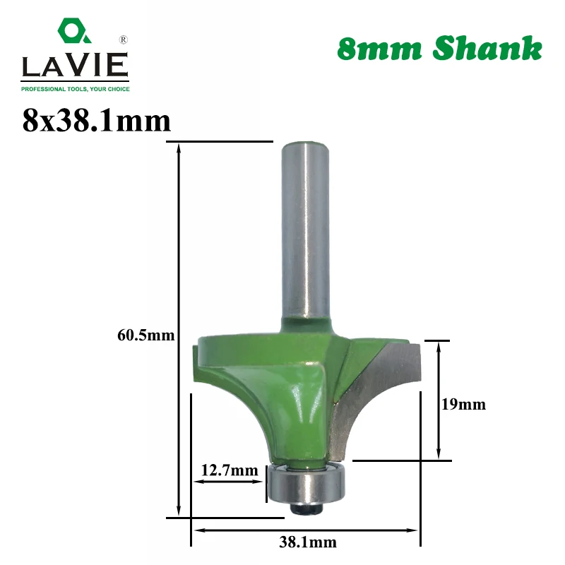 LAVIE 3pcs 8mm Corner Round Over Router Bit With Bearing 1/2\