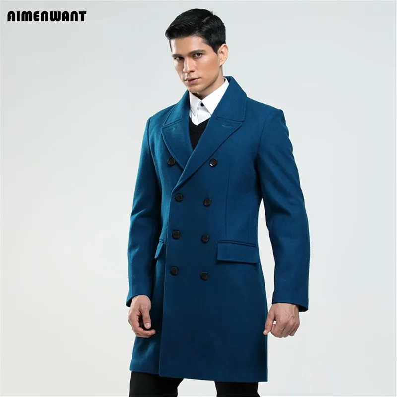 Custom made men's British fashion S-6XL wool coat Russian man double breasted lake blue trench free shipping Cloth