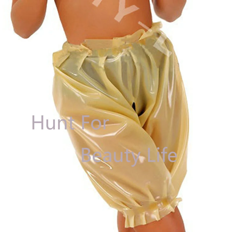 

New arrival Latex shorts with ruffle fetish sexy charming bloomer Pleated lace shrink baby care pants