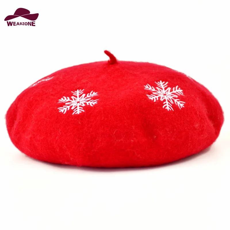 women beret Christmas gift hats snow Knitted wool berets 100% Wool mujer Embroidered Snow Berets Hats Warm Caps Boina Feminina