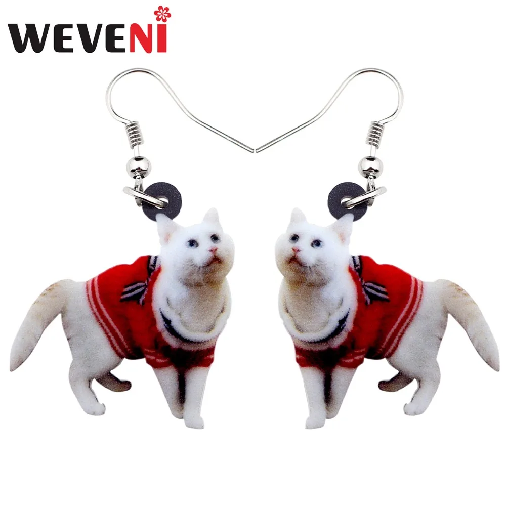 WEVENI Acrylic Walking Sweater Kitten Cat Earrings New Long Dangle Drop Trendy Animal Jewelry For Women Girls Bijoux Female Gift