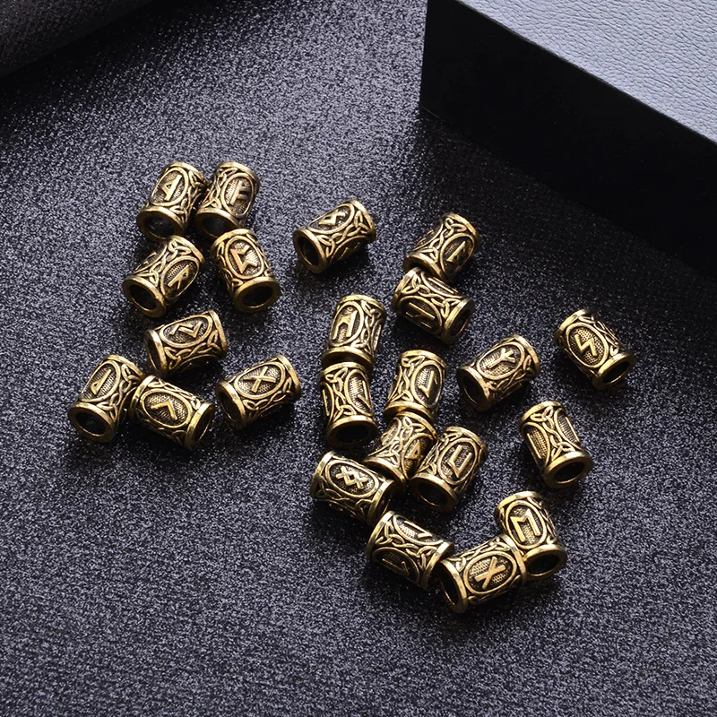 24 Buah/Set Rune Viking Manik-manik Longgar Logam Manik Spacer Cocok Rambut Jenggot TIWAZ TYR Sol Rune Odal Futark Rune DIY Membuat Perhiasan