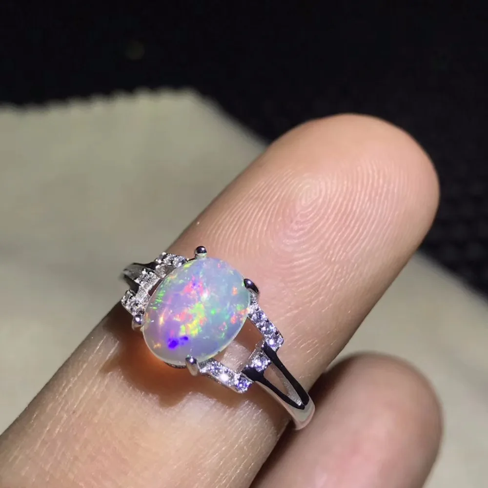 Natural opal woman rings change fire color mysterious  925 silver adjustable size