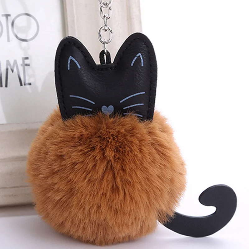 Original New Fluffy Rabbit Fur Ball Pompon Cat Keychain Female Pom Pom Bunny Fur Kitty Key Chain Women Bag Car Charm Gift