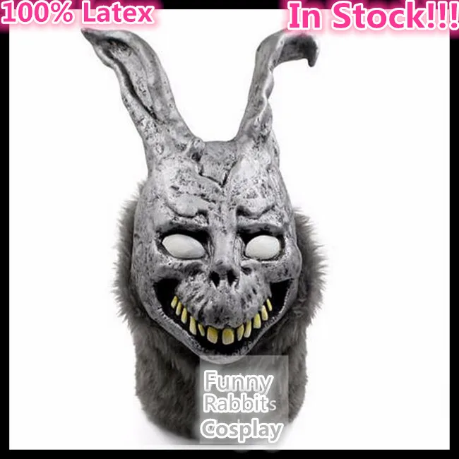 Top Grade 100% Latex Donnie Darko Frank the Bunny Mask Latex Overhead with Fur Adult Costume Cosplay Prop Funny Masks Halloween